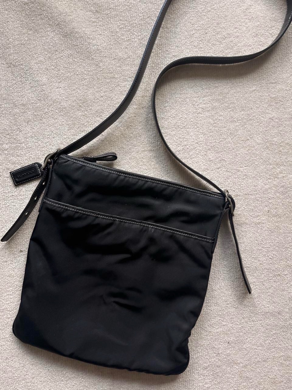 Vintage Y2k Coach Nylon Genuine Leather Signature Black Crossbody Bag